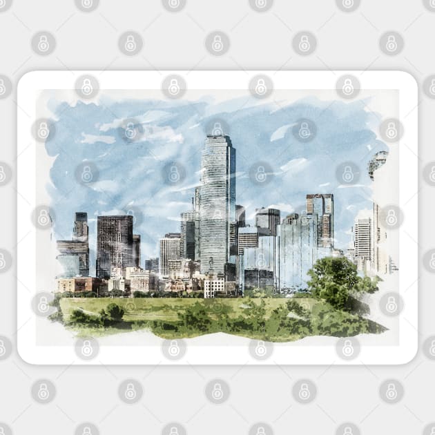 Dallas Texas USA Unique Watercolor Travel Souvenir Fine Art Painting Sticker by Naumovski